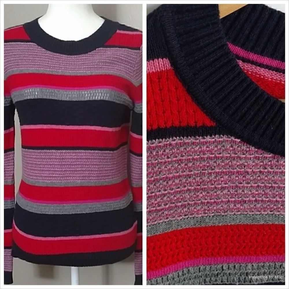 Tommy Hilfiger Sweater Red Navy Striped Knit Sweater - S‎
